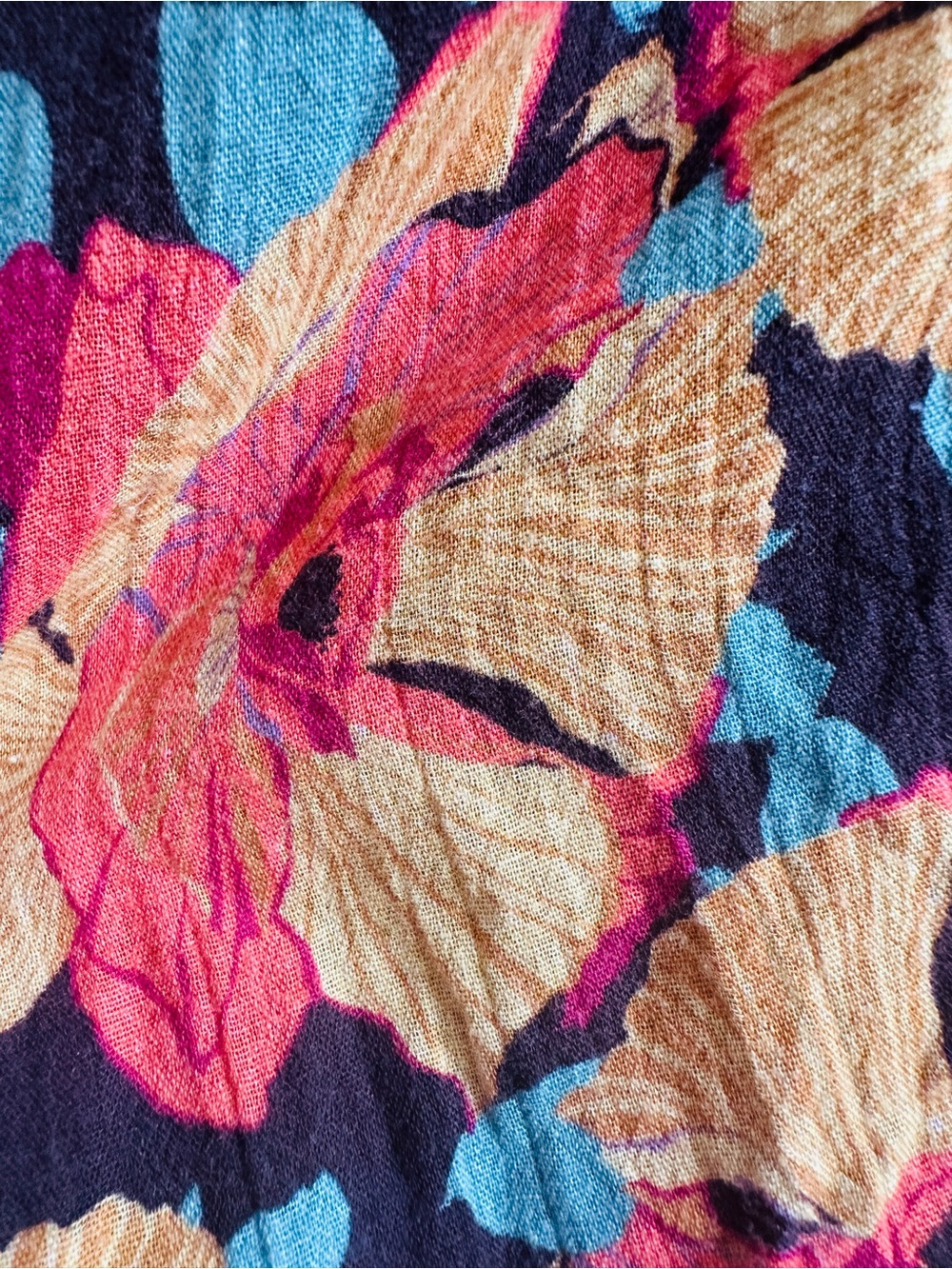 Sundance Floral Smocked Peasant style Tunic in Yellow, Pink & Teal on Black - Picture 4 of 9